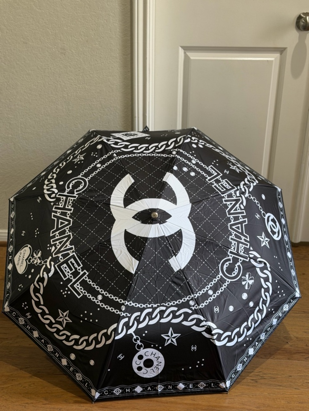 Chanel Black & White Logo Umbrella - Picture 2 of 6